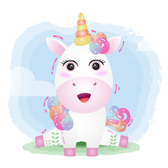 cute unicorn in the children's style. cute cartoon unicorn vector illustration