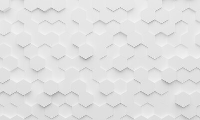 White wall of honeycombs. Chaotic Cubes Wall Background. Panorama with high resolution wallpaper. 3d Render Illustration