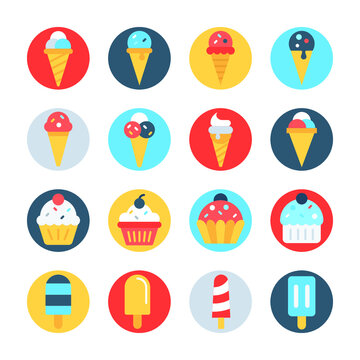 
Ice Cream Circular Color Vector Icons Set 
