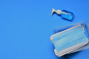 Hygienic measures, on blue background, space for text