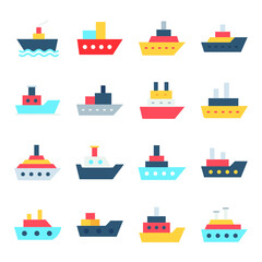 
Color Vector Ship and Boat Icons Set 
