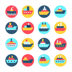 
Circular Color Vector Ship and Boat Icons Set 
