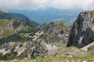 Panoramic view of Mount Terminillo,  a massif whose highest peak reaches 2217 m above sea level. The southern slope that overlooks the plain of Rieti, much man-made and used for tourism