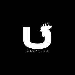 Rooster head concept simple flat U letter logo design