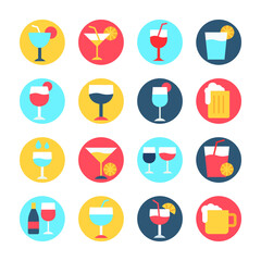 
Drinks Circular Color Vector Icons Sets 
