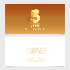 5 years anniversary invitation card vector illustration.