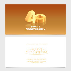 40 years anniversary invitation card vector illustration. Design template element