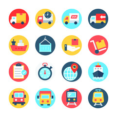 Logistic Delivery Circular Color Vector Icons Set 