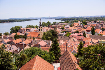 Fototapeta na wymiar Danube river and cityscape of old town, Zemun, Belgrade, Serbia, Europe, summer day