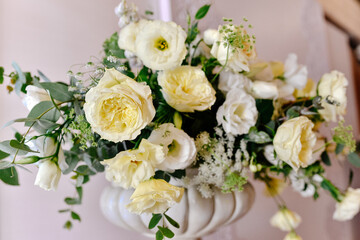 Beautiful flower arrangement of roses in a vase