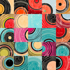 seamless background pattern, with circles, squares, strokes and splashes