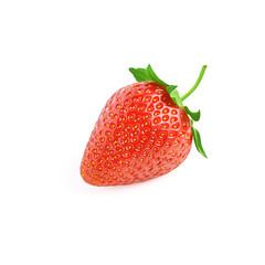 Side view of a perfect ripe juicy fresh red strawberry isolated on a white background. Cut out. Saved with clipping path.