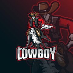 kowboy mascot logo design vector with modern illustration concept style for badge, emblem and t shirt printing. kowboy illustration and horse.