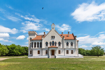 Fototapeta na wymiar Stari Lec, Serbia - June 04, 2020: Kapetanovo is a Neo-Gothic castle located in the village of Stari Lec, in the Plandiste municipality in northeastern Serbia.