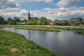 Church of Saint Florian and Pilica river in Sulejow, Lodzkie, Poland