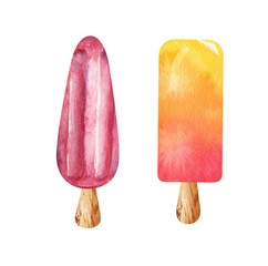 watercolor fruit ice cream isolated on white background.Hand Drawn watercolor illustration.