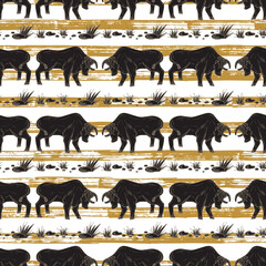 Vector Seamless pattern with hand drawn doodle Bull. Animal background