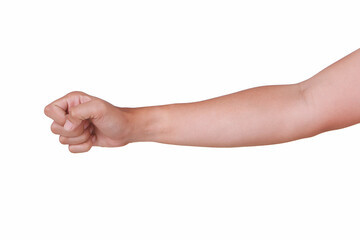 Male asian hand gestures isolated over the white background. 