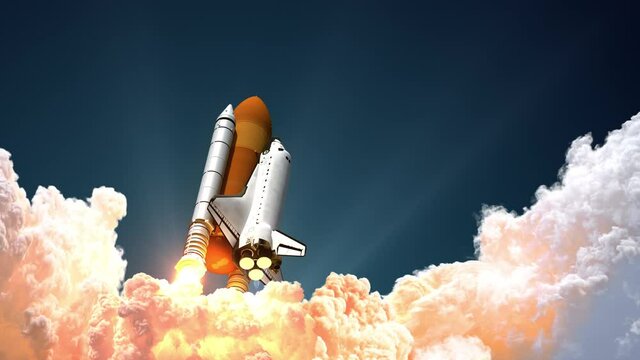 Space Shuttle Launch. Slow Motion. 4K. 3840x2160. 3D Animation.