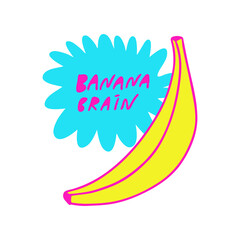 Colors banana emblem isolated on a white background in the Doodle style. Vector illustration for your fabric or clothing.