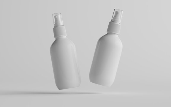 200ml White Plastic Spray Bottle Mockup - Two Bottles. 3D Illustration