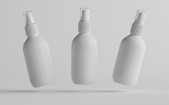 200ml White Plastic Spray Bottle Mockup - Three Bottles. 3D Illustration