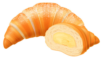 Freshly baked croissant with cream filling . Vector illustration.