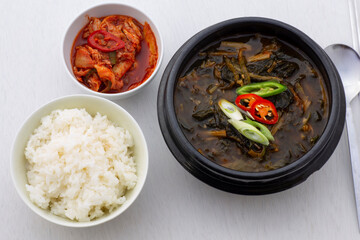 Soybean Paste Soup with Dried Radish Leaves