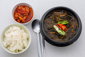 Soybean Paste Soup with Dried Radish Leaves