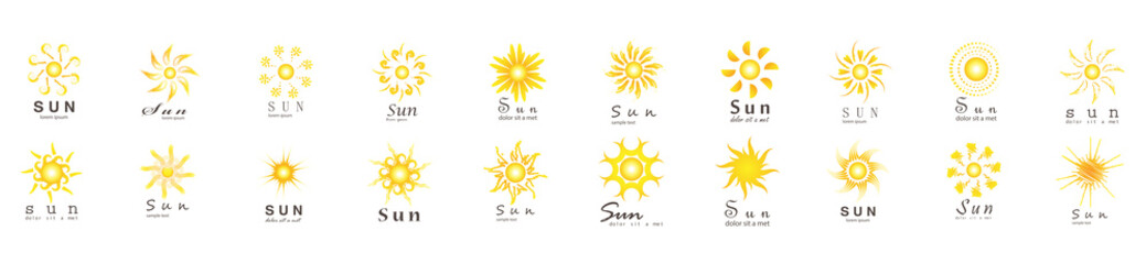 Abstract Sun Logo And Icon Set - Isolated On White Background, Vector Illustration. Abstract Sun Logo And Icons For Solar Energy Logo And Sunburst Icon Design. Abstract Sun, Vector Illustration
