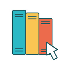 Ebooks with cursor arrow line and fill style icon design, Education online and elearning theme Vector illustration