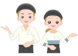 笑顔で案内するカフェ店員