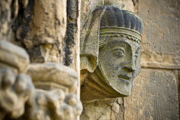 Stone carving on the exterior of Bridlington Priory, Bridlington, East Riding of West Yorkshire, UK...
