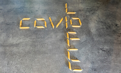 covid-19 Virus written with pasta

