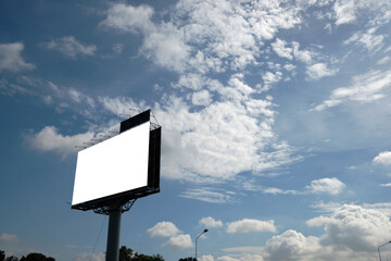 blank billboard with blue sky and clouds background