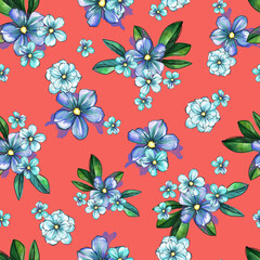 Seamless Pattern Flowers. Beautiful Floral Print Design textiles illustration. Ornament Floral Pattern.