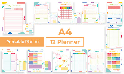 Minimalist colorfull planner pages templates collection set of vector paper A4 Ai, EPS 10 design - obrazy, fototapety, plakaty