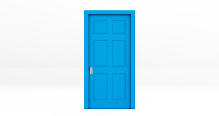 blue Closed door isolated on white background.. 3d rendering