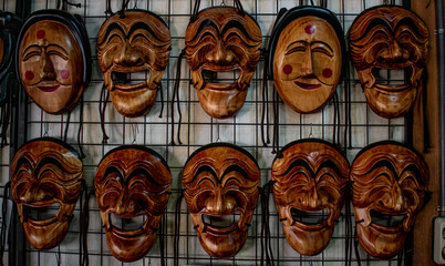 Traditional Korean masks on display in Andong, South Korea. 