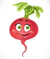 Cartoon smiling radish isolated on white background