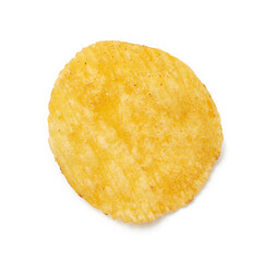 round fried golden potato fluted chips isolated on white background
