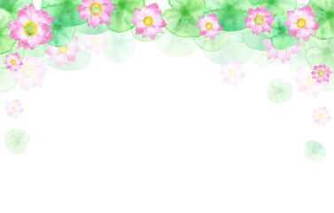 水彩イラスト：蓮の花のフレーム