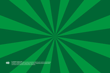 Abstract background green rays of light spread from the center in a comic style.