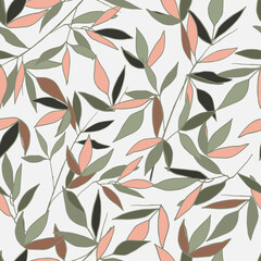 Textile seamless pattern of leaves. Natural texture on a white background hand-drawn for fabric, paper, home textile and decoration.