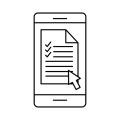 Document on smartphone silhouette style icon design, Education online and elearning theme Vector illustration