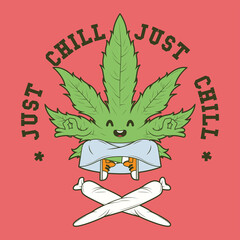 Weed meditation character vector illustration. Medicine, marijuana, meditation, cannabis design concept