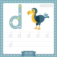 Letter D lowercase tracing practice worksheet. Dodo bird © natchapohn