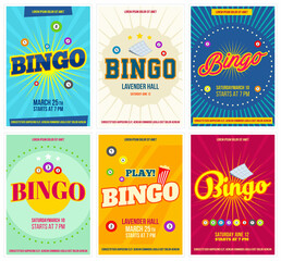 Bingo lottery posters set. Background game templates with balls for invitations, cards, ad and more. Retro. Vector - obrazy, fototapety, plakaty