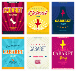 Cabaret retro posters set, vector illustration. Flyers and ads for cabaret show promotion in vintage style - obrazy, fototapety, plakaty