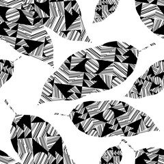 Feathers with a texture of geometric shapes. Indian Feathers. Vector illustration for web design or print.